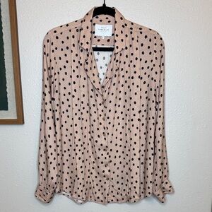 The Shirt by Rochelle Behrens Polka Dot Button Down Blouse classic Work Top Med